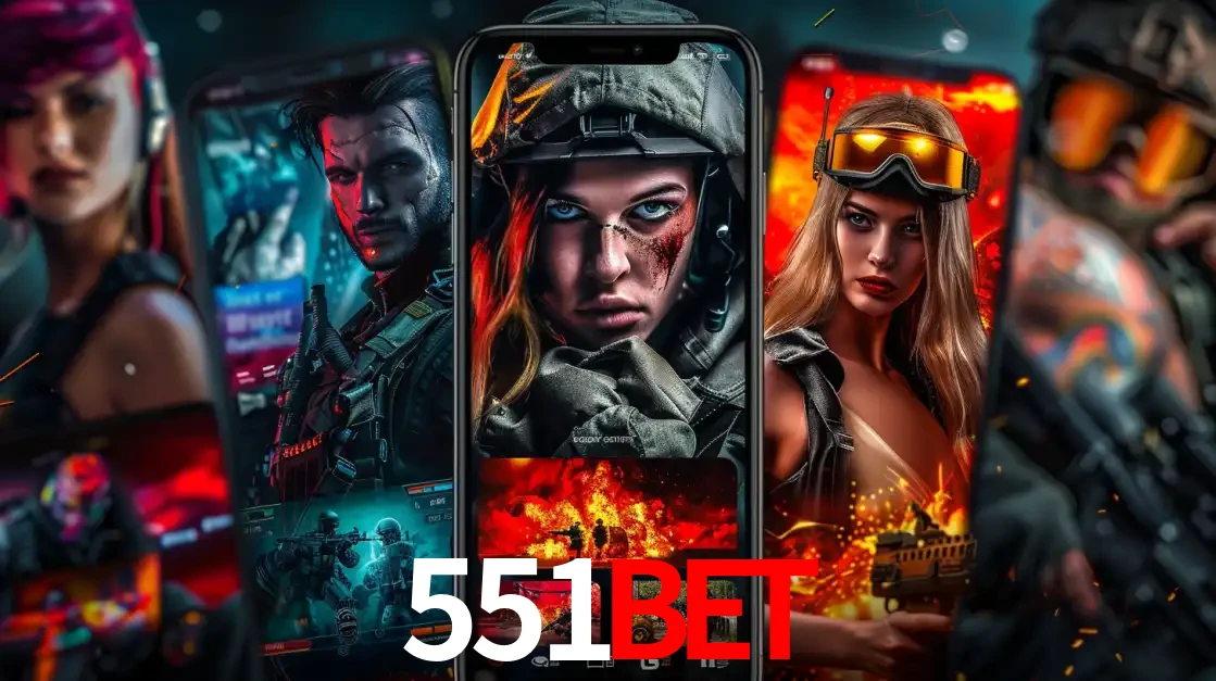 Montagem de telas de celular mostrando diversos personagens, masculinos e femininos, de um jogo de tiro, ilustrando a diversidade de equipes de e-sports para apostar no 551BET.