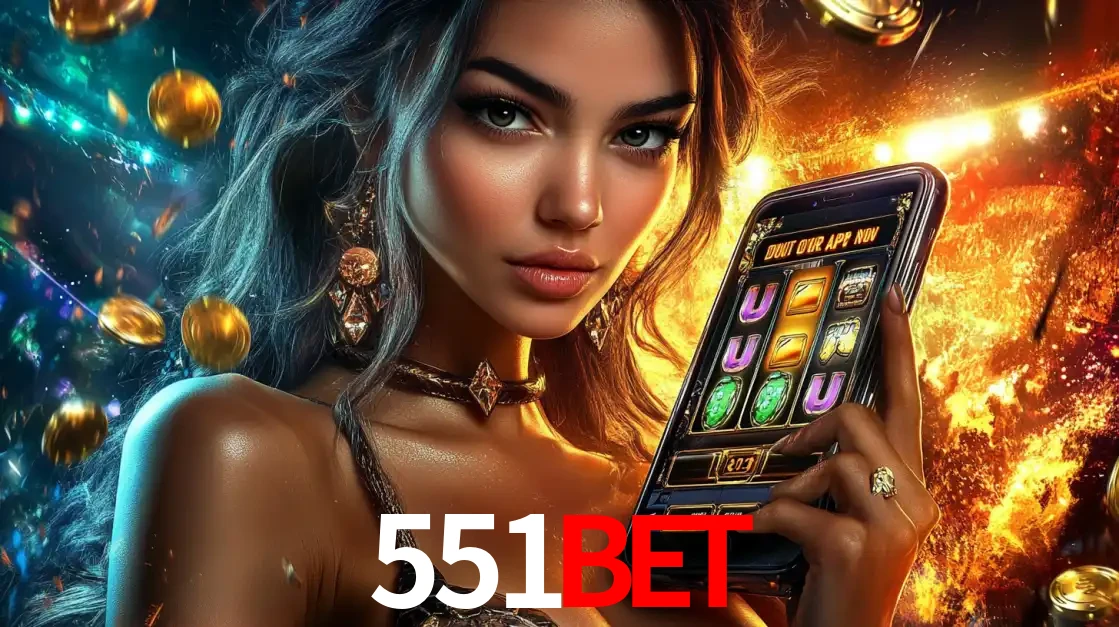 Mulher elegante mostrando um jogo de caça-níqueis em seu smartphone, destacando a experiência de cassino móvel oferecida pelo aplicativo 551BET.
